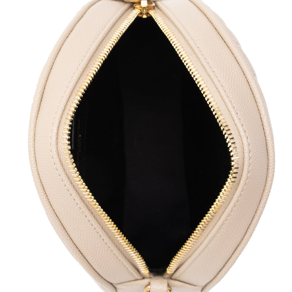 Saint Laurent Matelasse Grain de Poudre Monogram Vinyle Round Camera Bag (SHF-Z2Rbux)