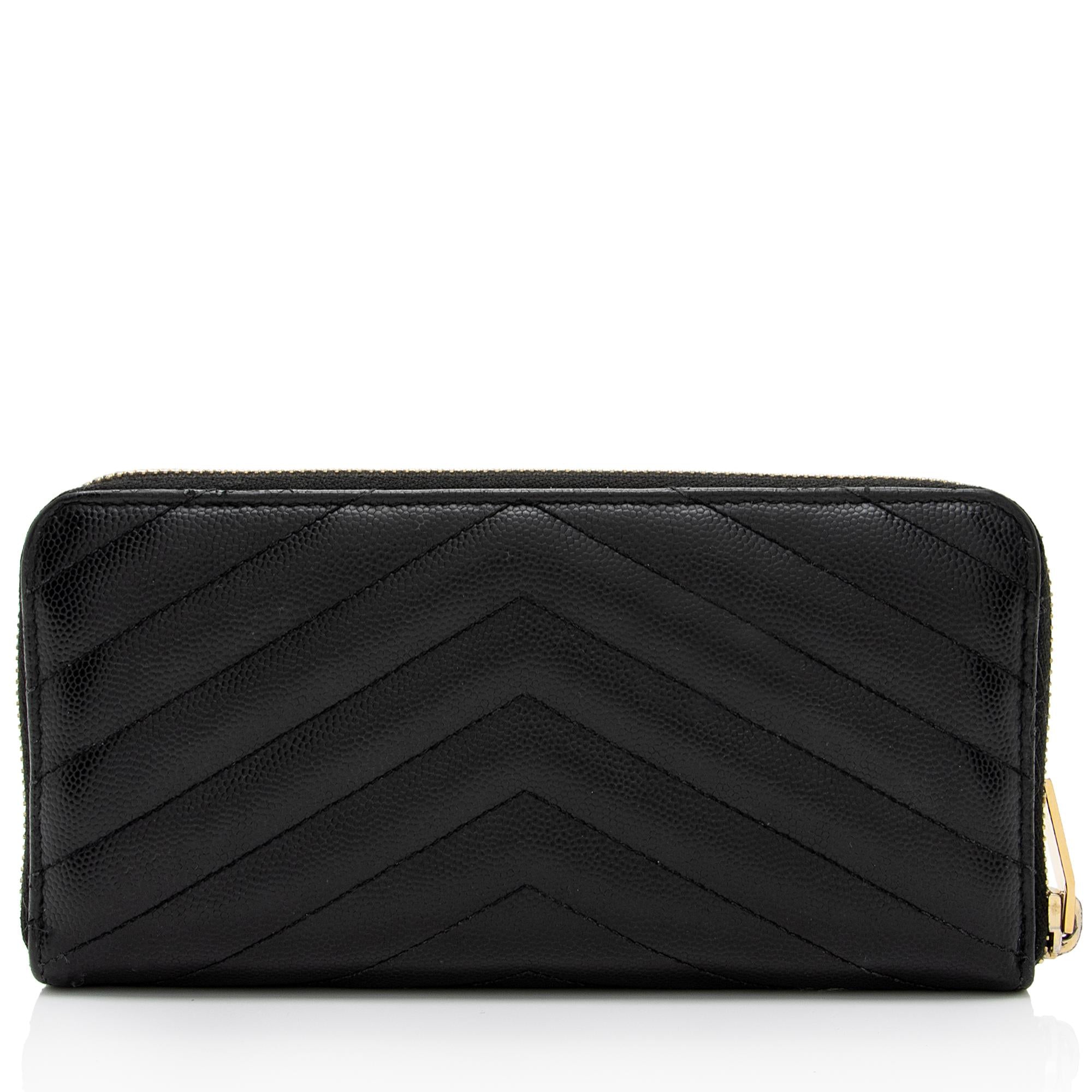 Saint Laurent Matelasse Grain de Poudre Monogram Zip Around Wallet (SHF-wej7UG)