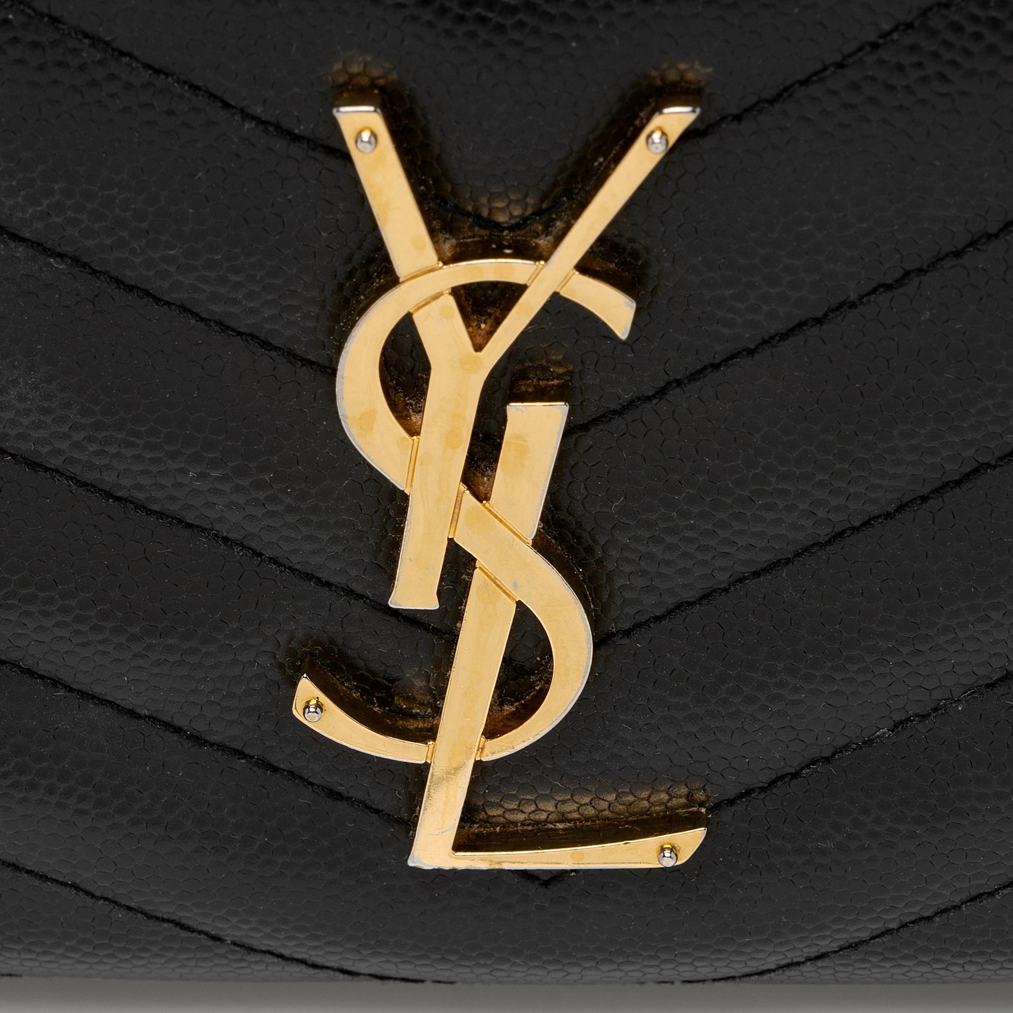 Saint Laurent Matelasse Grain de Poudre Monogram Zip Around Wallet (SHF-wej7UG)