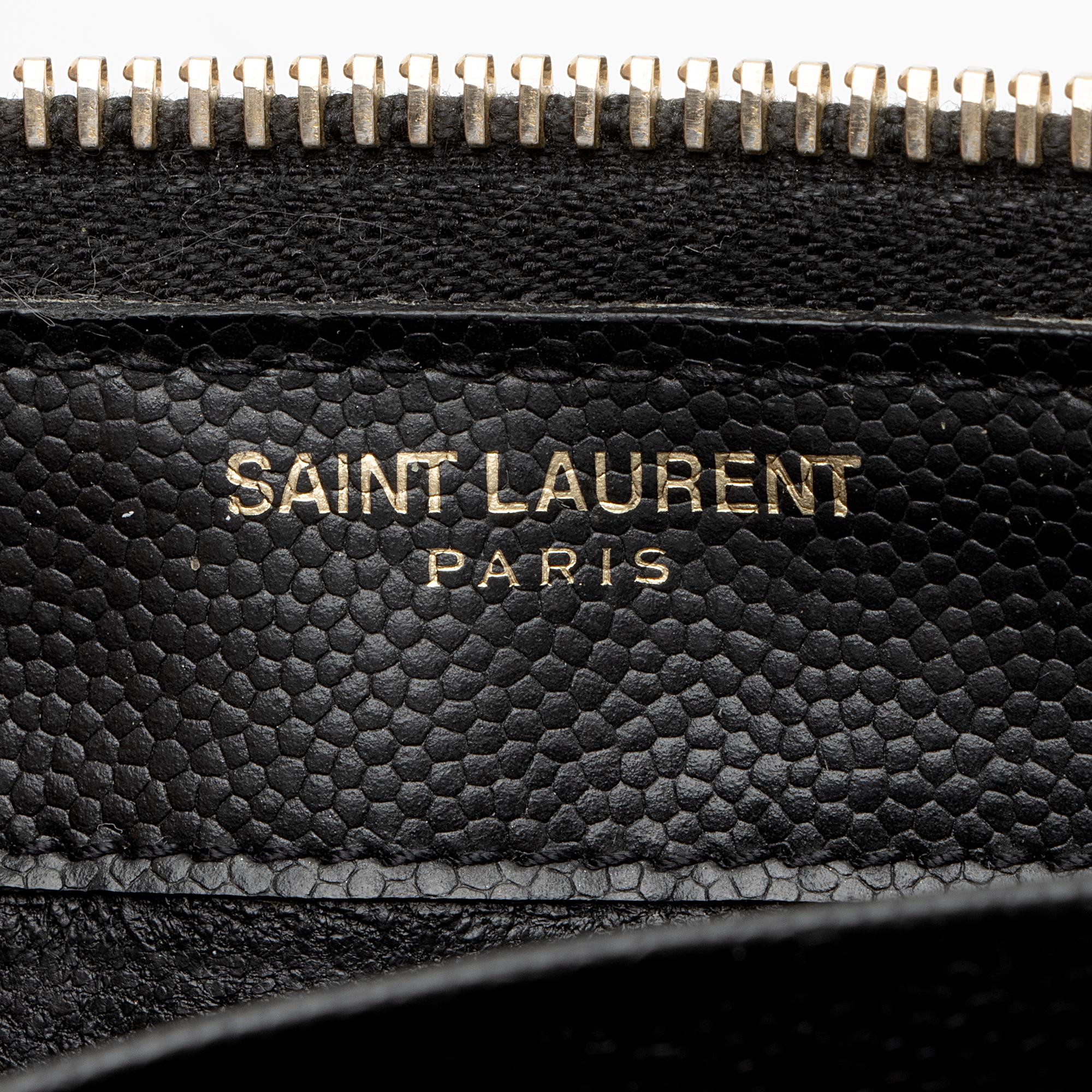 Saint Laurent Matelasse Grain de Poudre Monogram Zip Around Wallet (SHF-wej7UG)