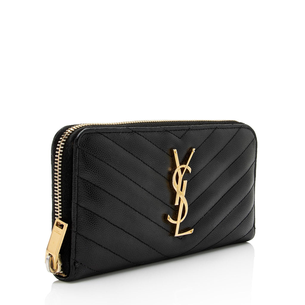 Saint Laurent Matelasse Grain de Poudre Monogram Zip Around Wallet (SHF-wej7UG)