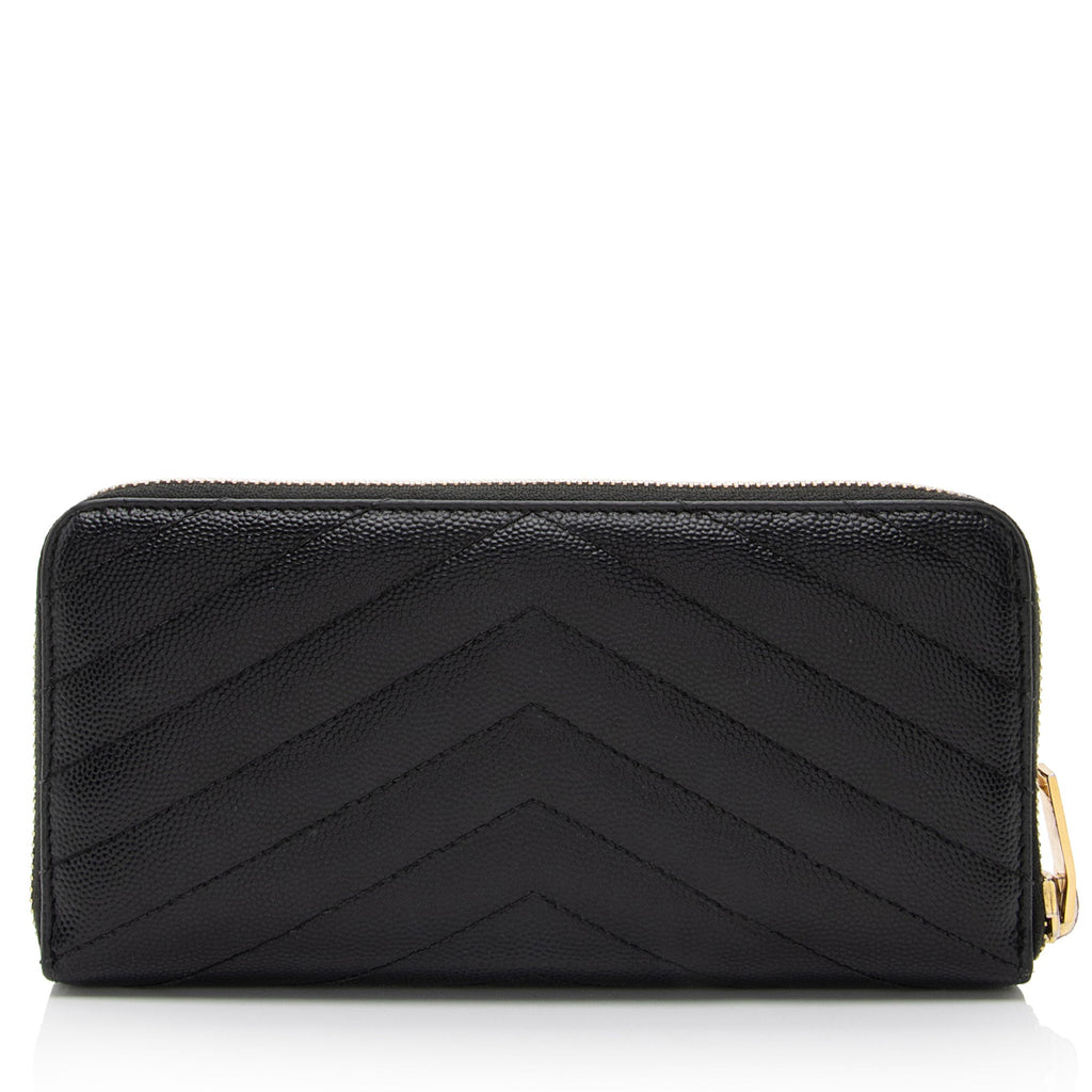 Saint Laurent Matelasse Grain de Poudre Monogram Zip Around Wallet (SHF-YBU9hg)