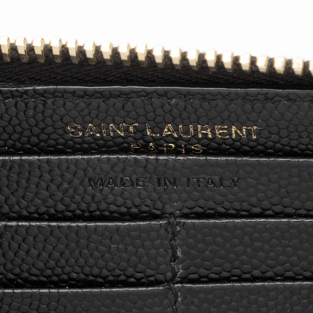 Saint Laurent Matelasse Grain de Poudre Monogram Zip Around Wallet (SHF-YBU9hg)