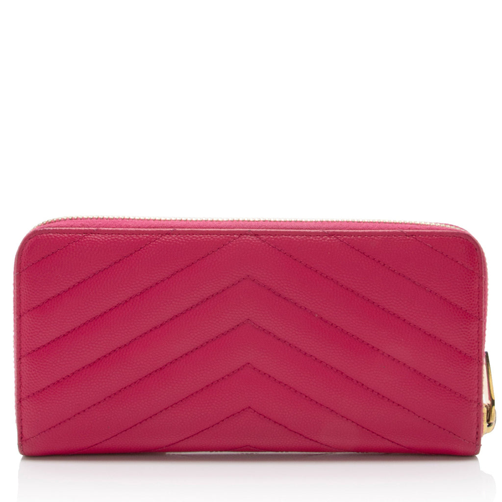 Saint Laurent Matelasse Grain de Poudre Monogram Zip Around Wallet (SHF-xMdHJp)