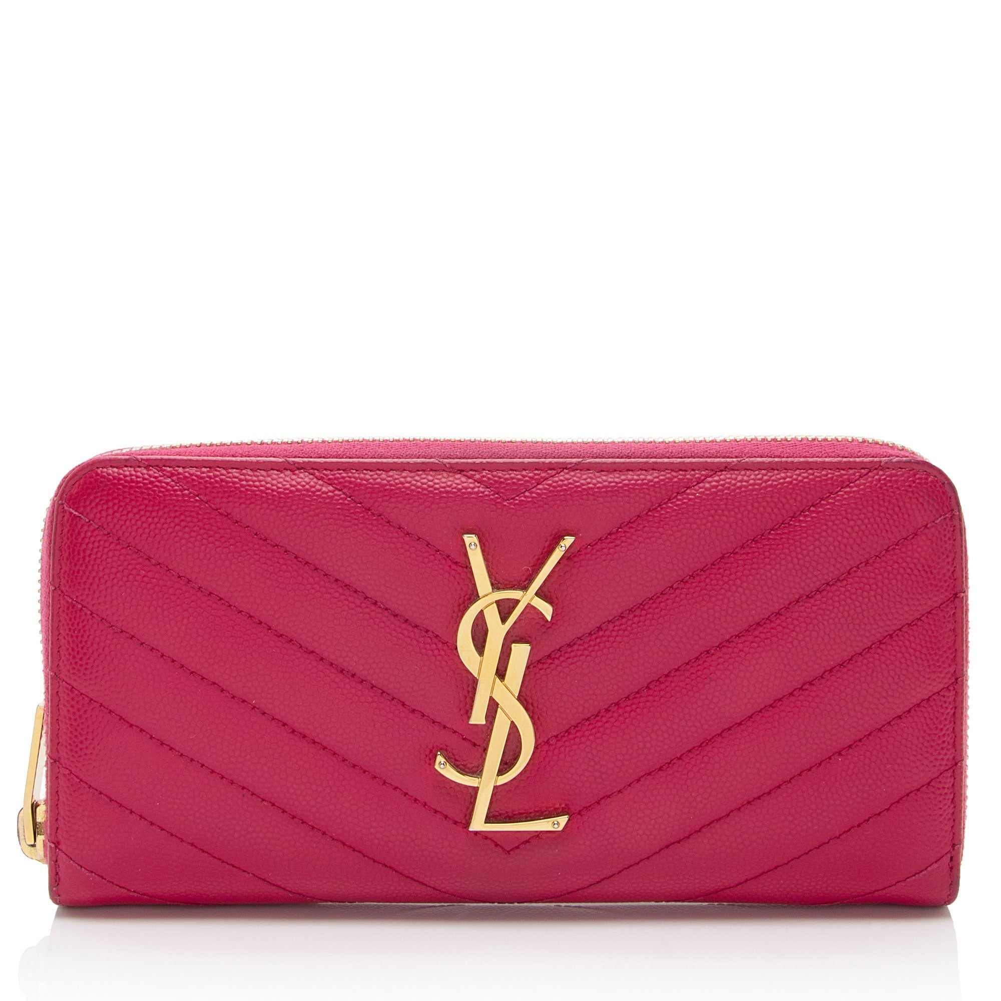 Saint Laurent Matelasse Grain de Poudre Monogram Zip Around Wallet (SHF-xMdHJp)
