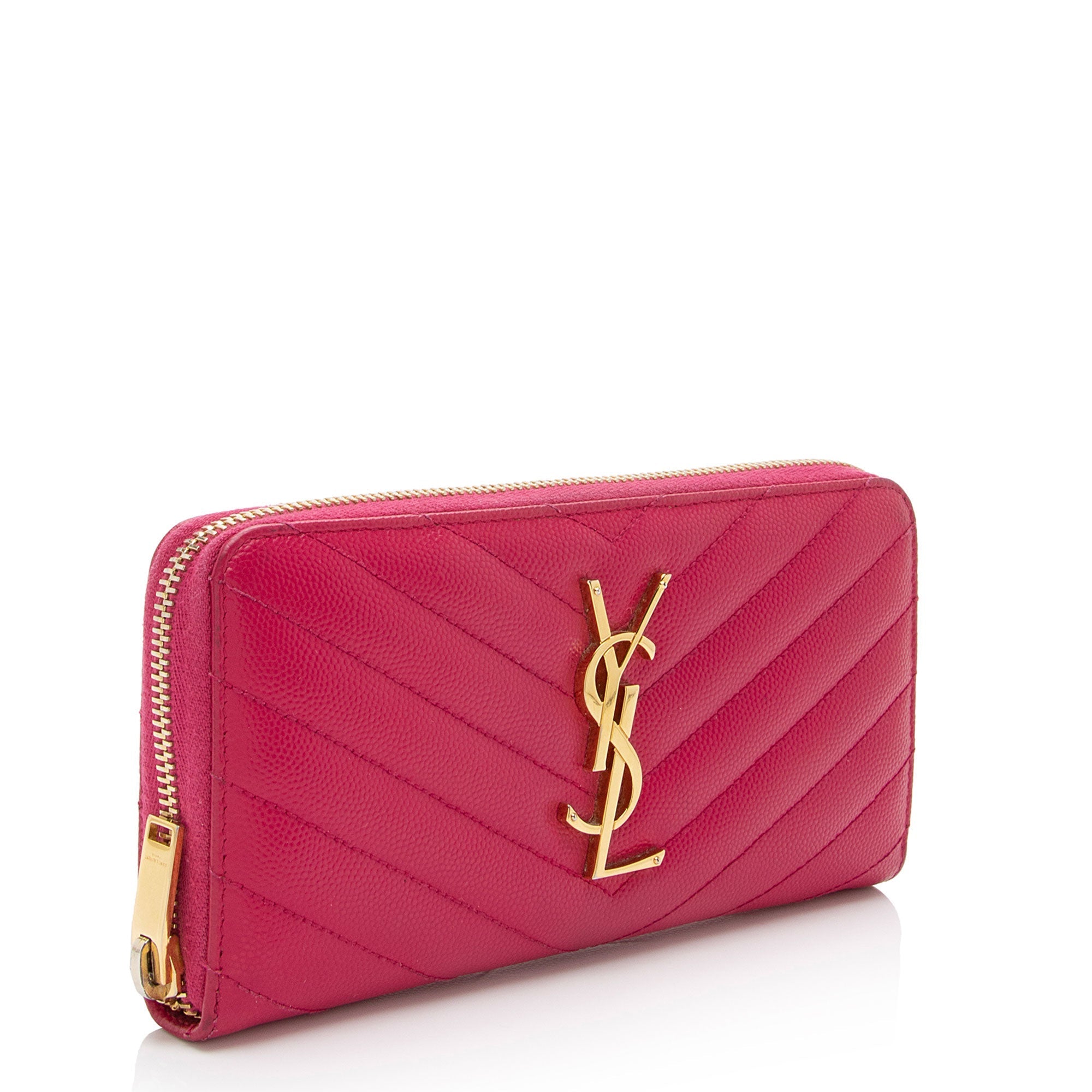 Saint Laurent Matelasse Grain de Poudre Monogram Zip Around Wallet (SHF-xMdHJp)