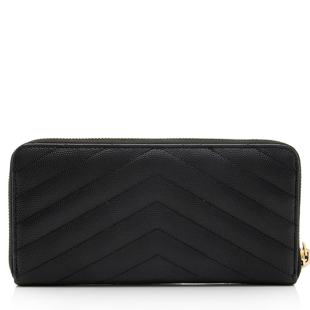 Saint Laurent Matelasse Grain de Poudre Monogram Zip Around Wallet (SHF-O3K7M8)
