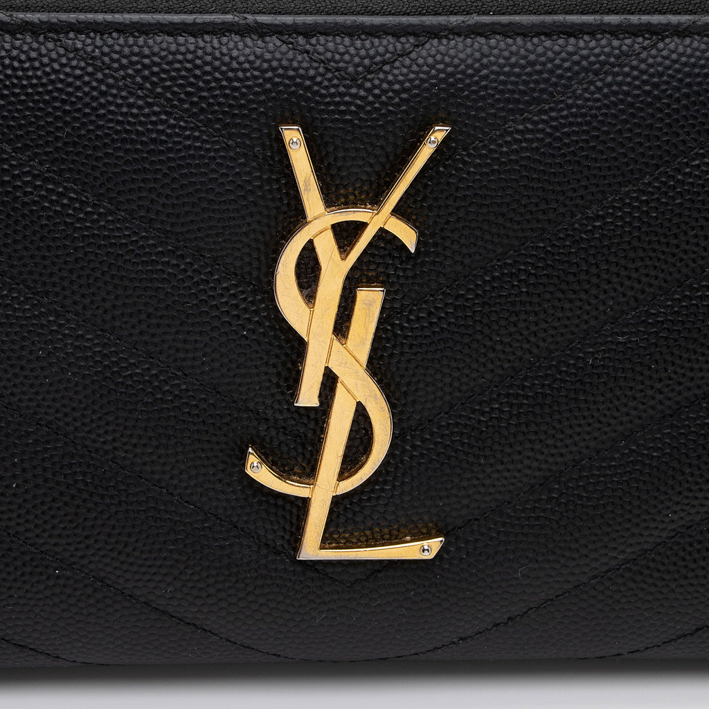 Saint Laurent Matelasse Grain de Poudre Monogram Zip Around Wallet (SHF-O3K7M8)