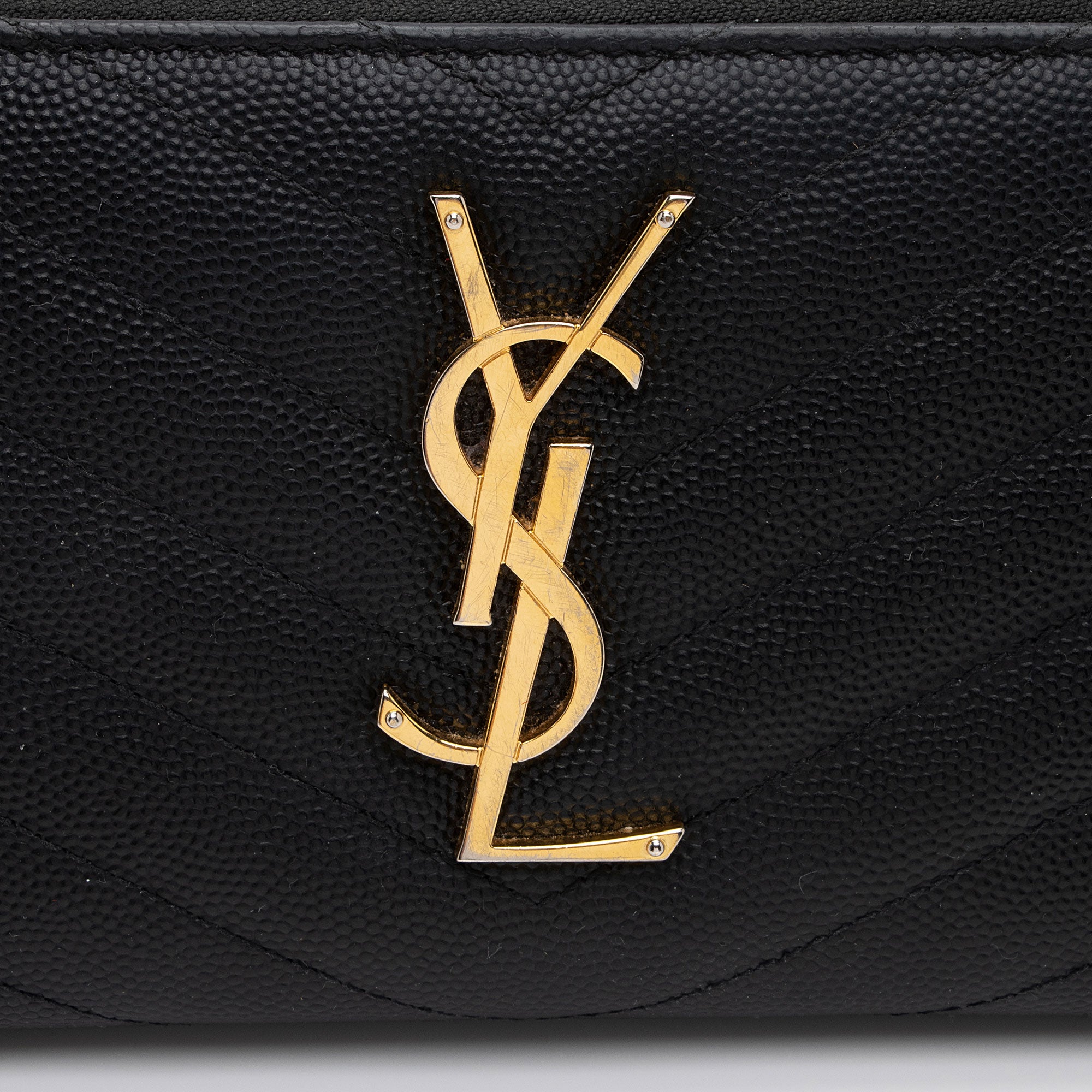 Saint Laurent Matelasse Grain de Poudre Monogram Zip Around Wallet (SHF-O3K7M8)