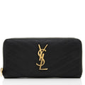 Saint Laurent Matelasse Grain de Poudre Monogram Zip Around Wallet (SHF-O3K7M8)