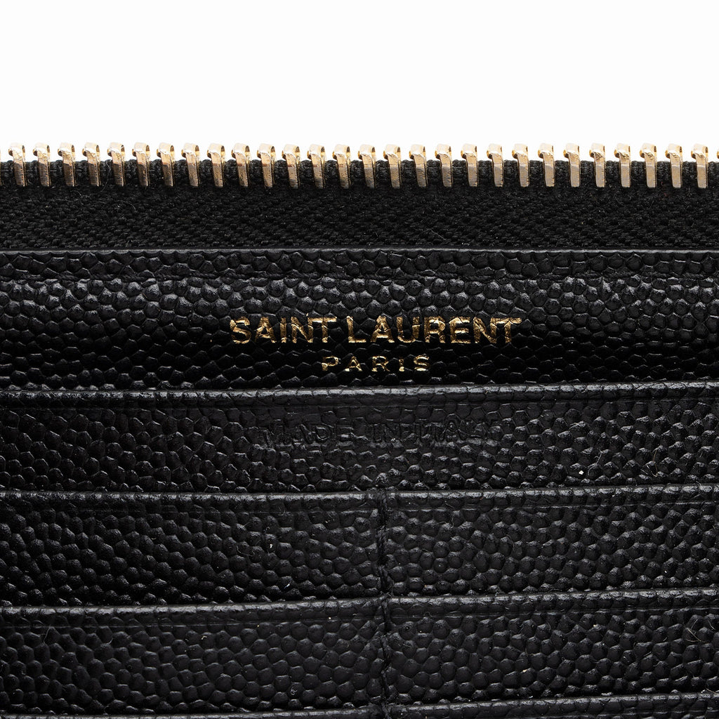 Saint Laurent Matelasse Grain de Poudre Monogram Zip Around Wallet (SHF-O3K7M8)