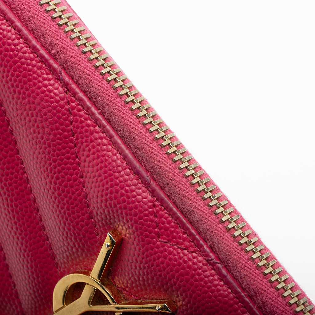 Saint Laurent Matelasse Grain de Poudre Monogram Zip Around Wallet (SHF-hYPXEX)