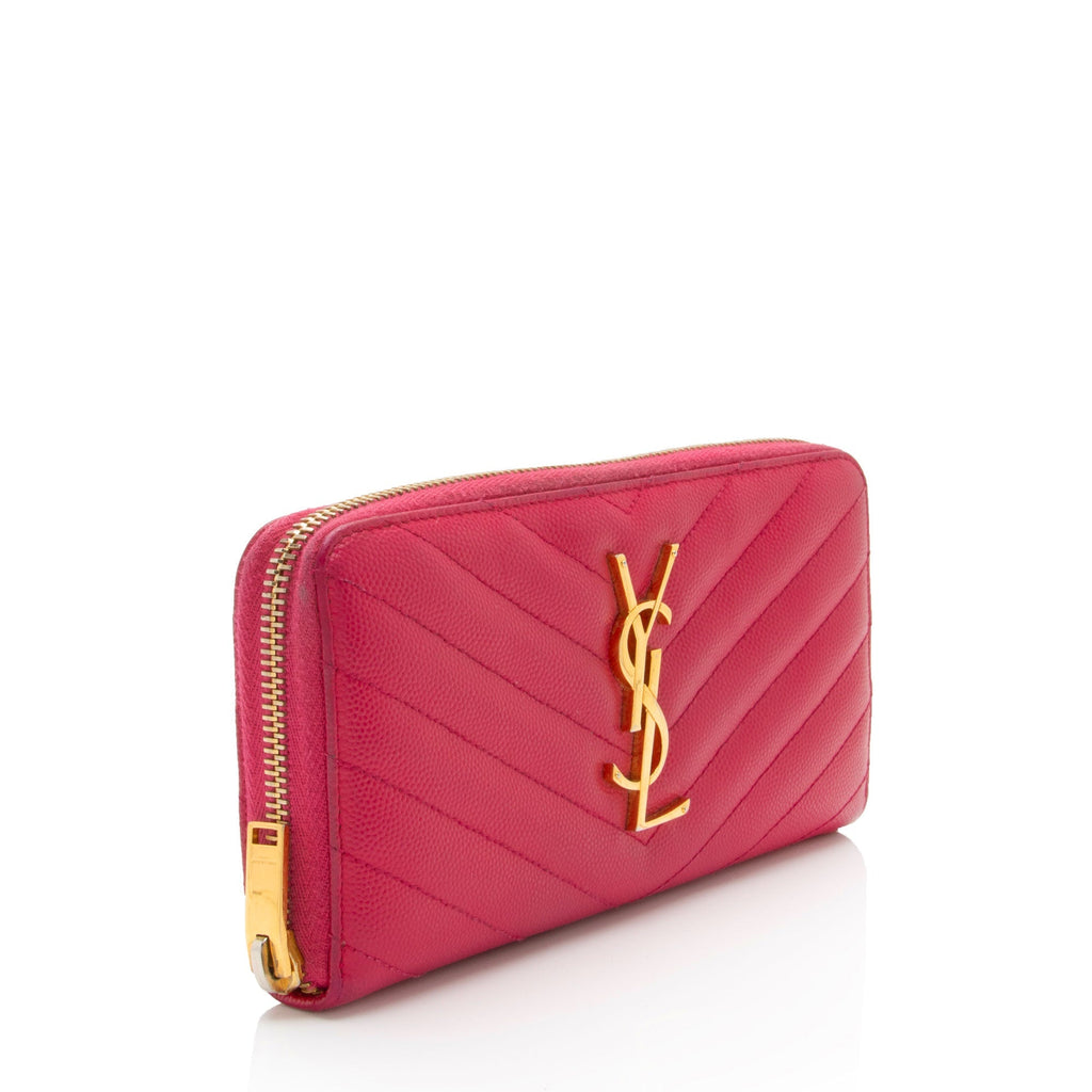 Saint Laurent Matelasse Grain de Poudre Monogram Zip Around Wallet (SHF-hYPXEX)