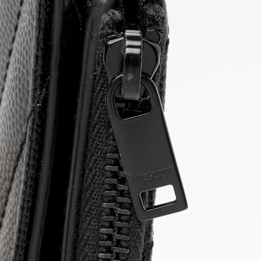 Saint Laurent Matelasse Grain de Poudre Monogram Zipper Card Case (SHF-JO7h9S)