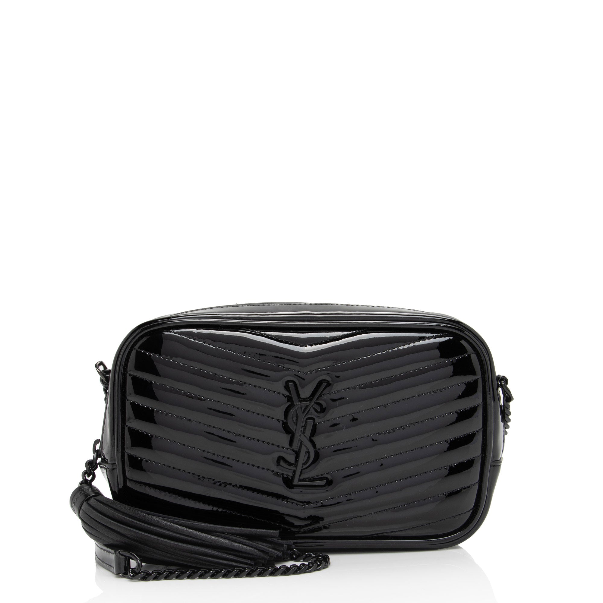 Saint Laurent Matelasse Patent Leather Monogram Lou Mini Camera Bag (SHF-xwMZnb)