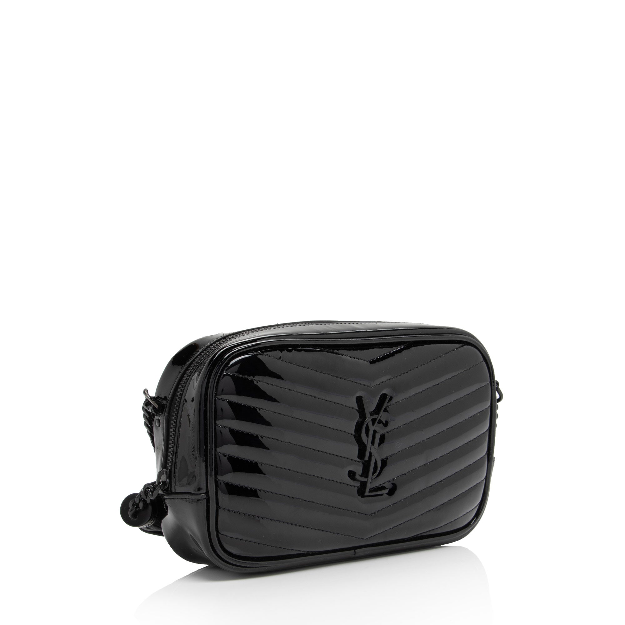 Saint Laurent Matelasse Patent Leather Monogram Lou Mini Camera Bag (SHF-xwMZnb)