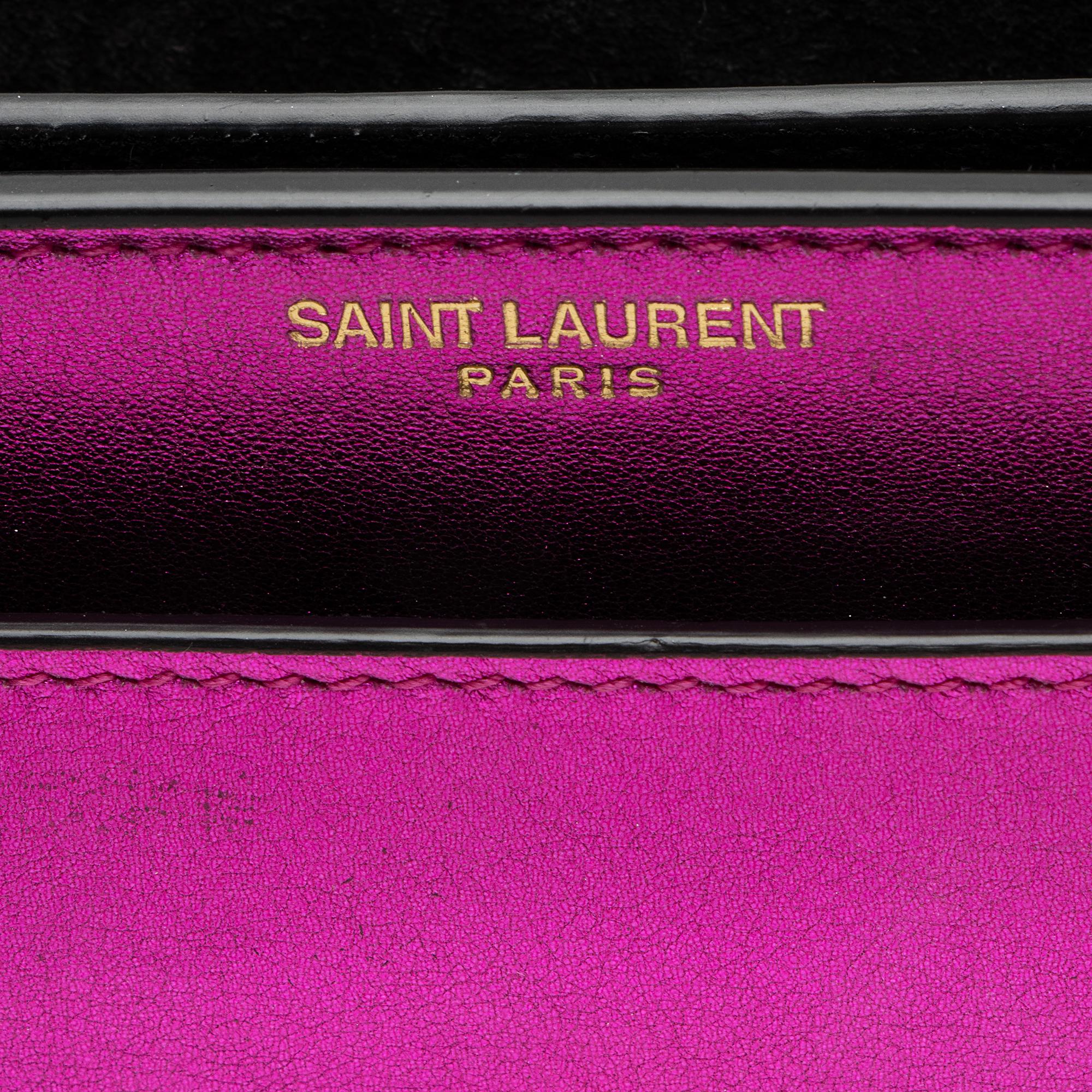 Saint Laurent Metallic Calfskin Monogram Sunset Small Shoulder Bag (SHF-UXPbK2)