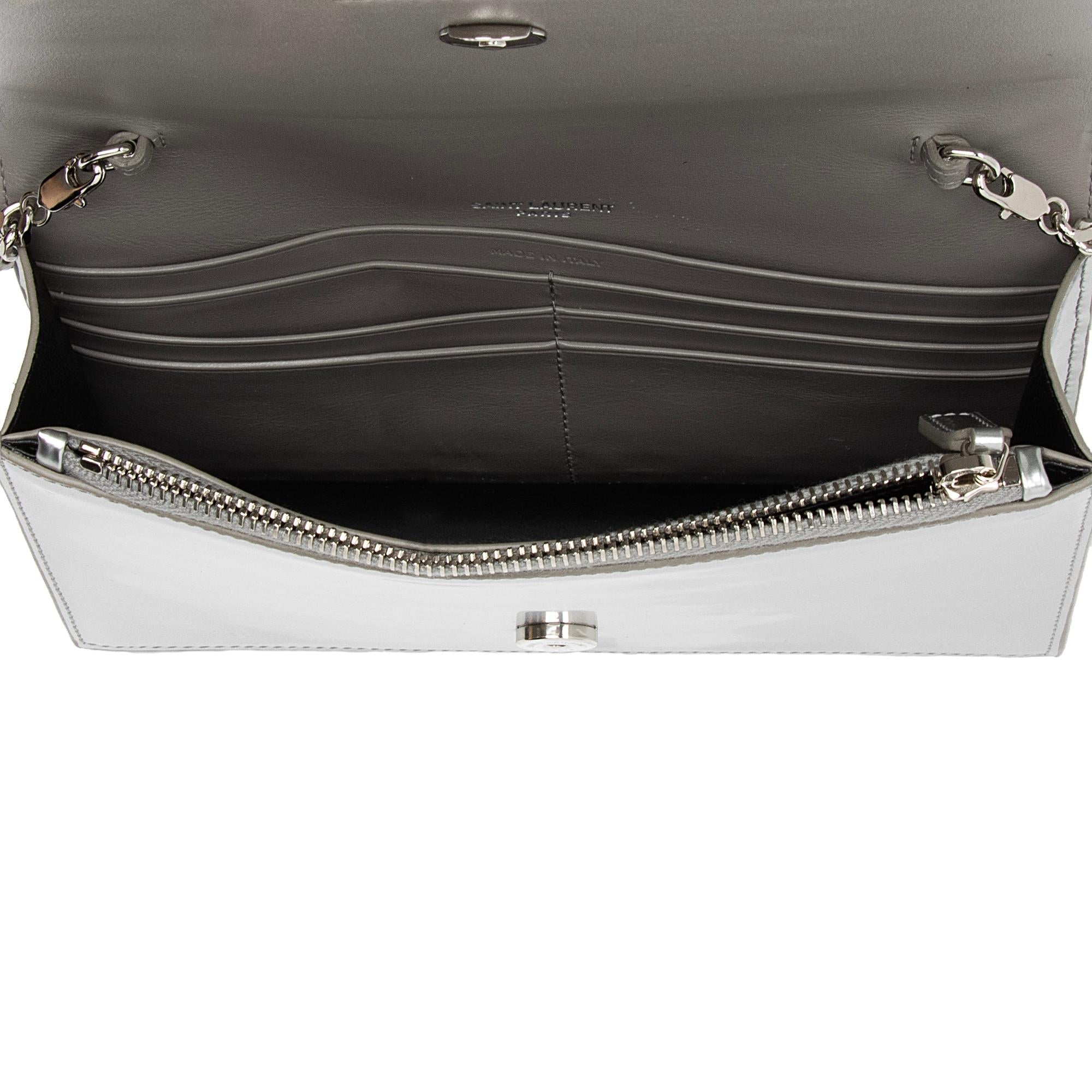 Saint Laurent Metallic Leather Monogram Kate Tassel Chain Wallet (SHF-L70MqM)