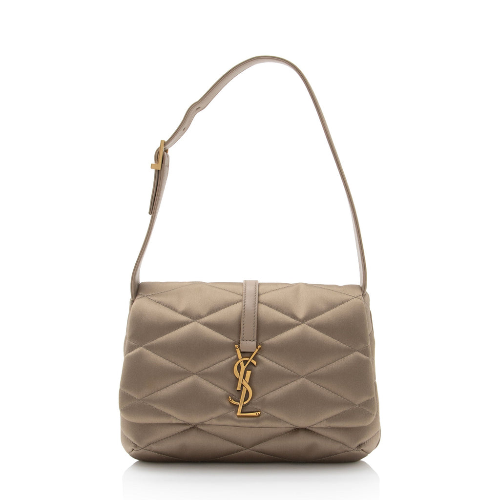 Saint Laurent Metallic Quilted Satin Monogram Le 57 Hobo (SHF-87vuVp)
