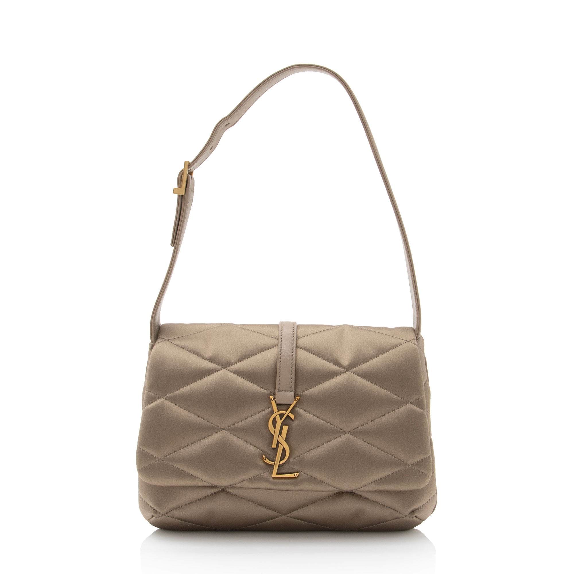 Saint Laurent Metallic Quilted Satin Monogram Le 57 Hobo (SHF-87vuVp)