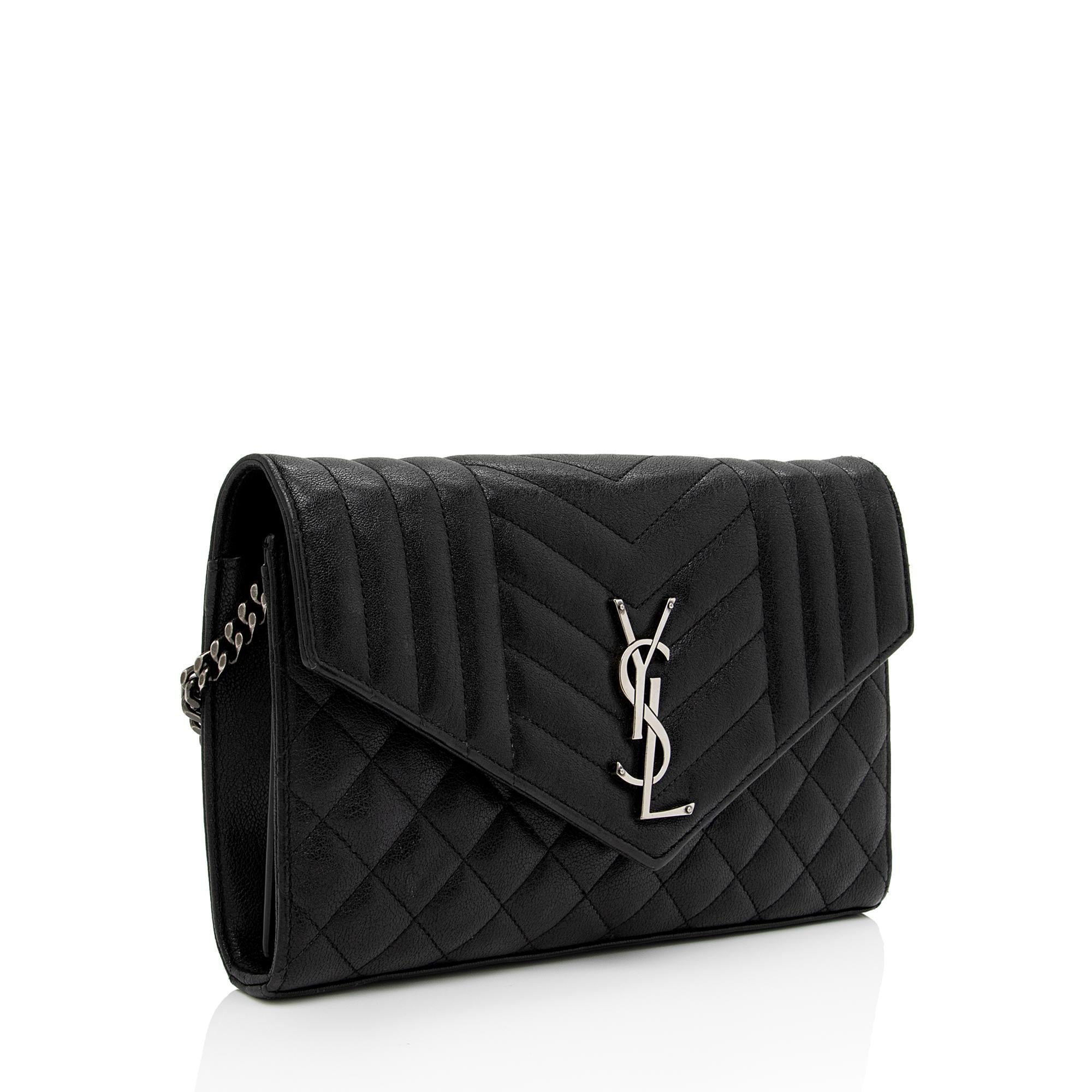Saint Laurent Mixed Matelasse Calfskin Monogram Chain Wallet (SHF-f944Ez)
