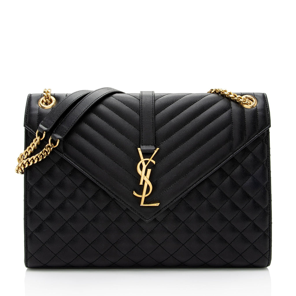 Saint Laurent Mixed Matelasse Grain de Poudre Monogram Large Envelope Bag (SHF-bhZZVe)