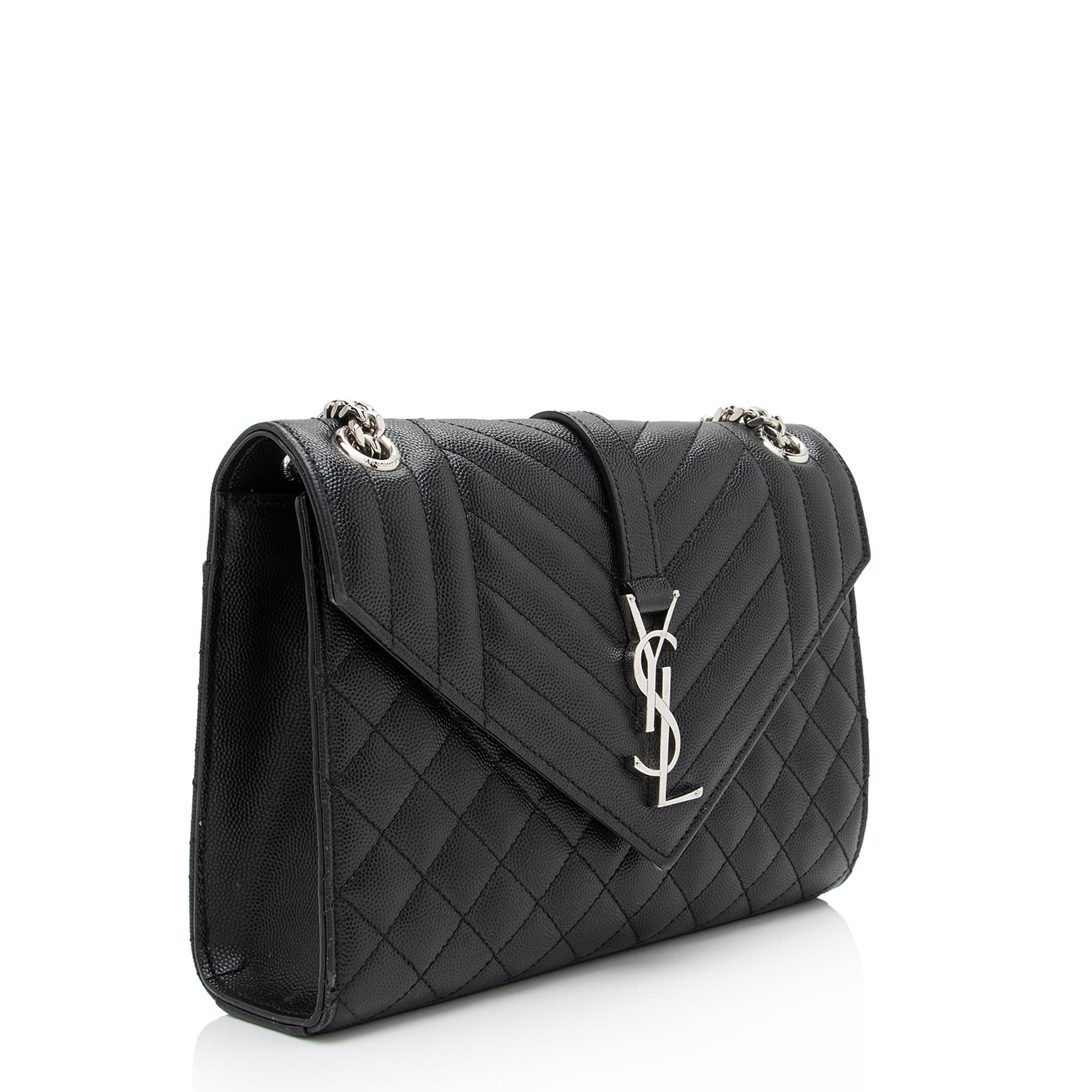 Saint Laurent Mixed Matelasse Grain de Poudre Monogram Medium Shoulder Bag (SHF-xBAr0v)