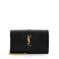 Saint Laurent Mixed Matelasse Leather Classic Monogram Chain Wallet (SHF-kzGt7L)
