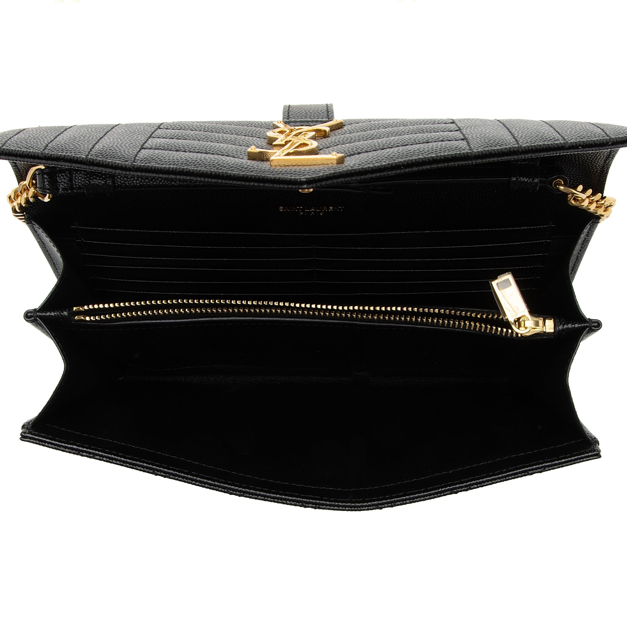 Saint Laurent Mixed Matelasse Leather Classic Monogram Chain Wallet (SHF-kzGt7L)