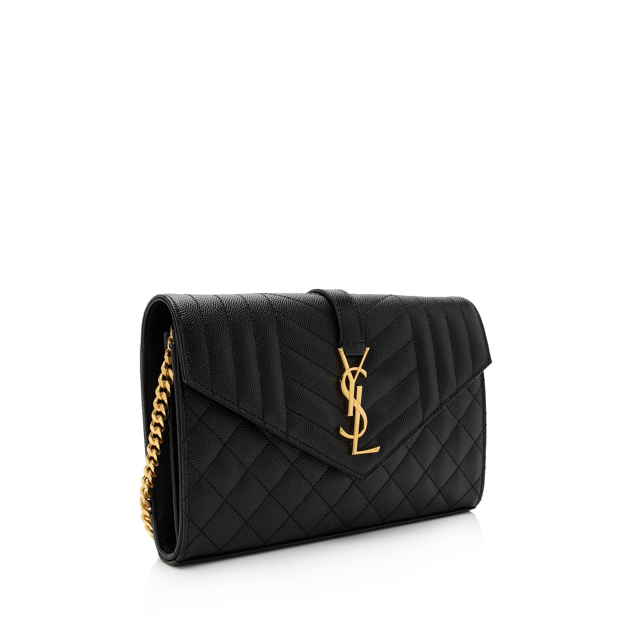 Saint Laurent Mixed Matelasse Leather Classic Monogram Chain Wallet (SHF-kzGt7L)
