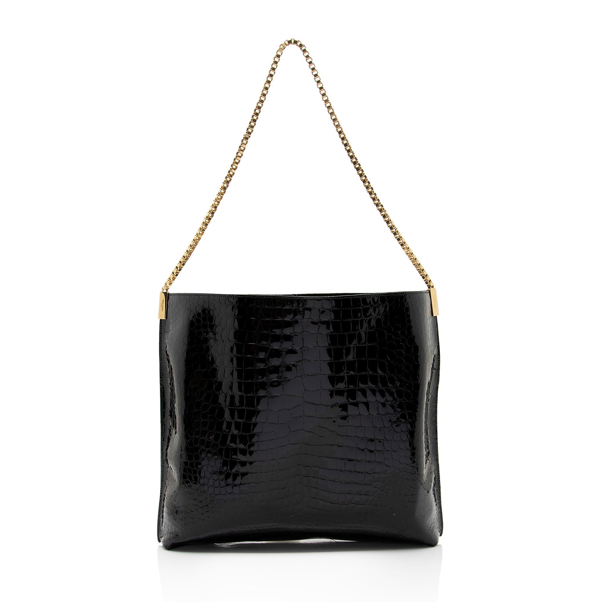 Saint Laurent Patent Croc Embossed Suzanne Medium Hobo (SHF-ob9qRW)