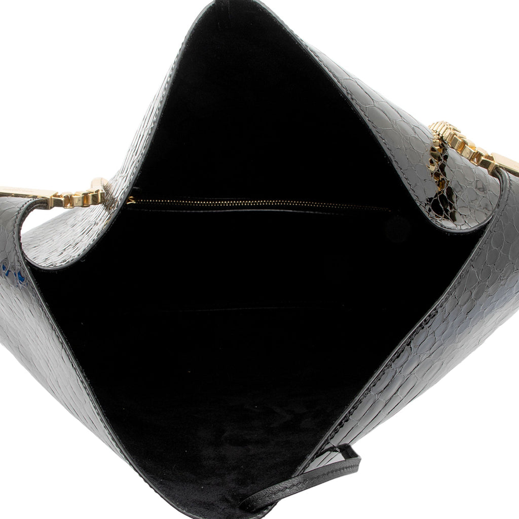 Saint Laurent Patent Croc Embossed Suzanne Medium Hobo (SHF-ob9qRW)