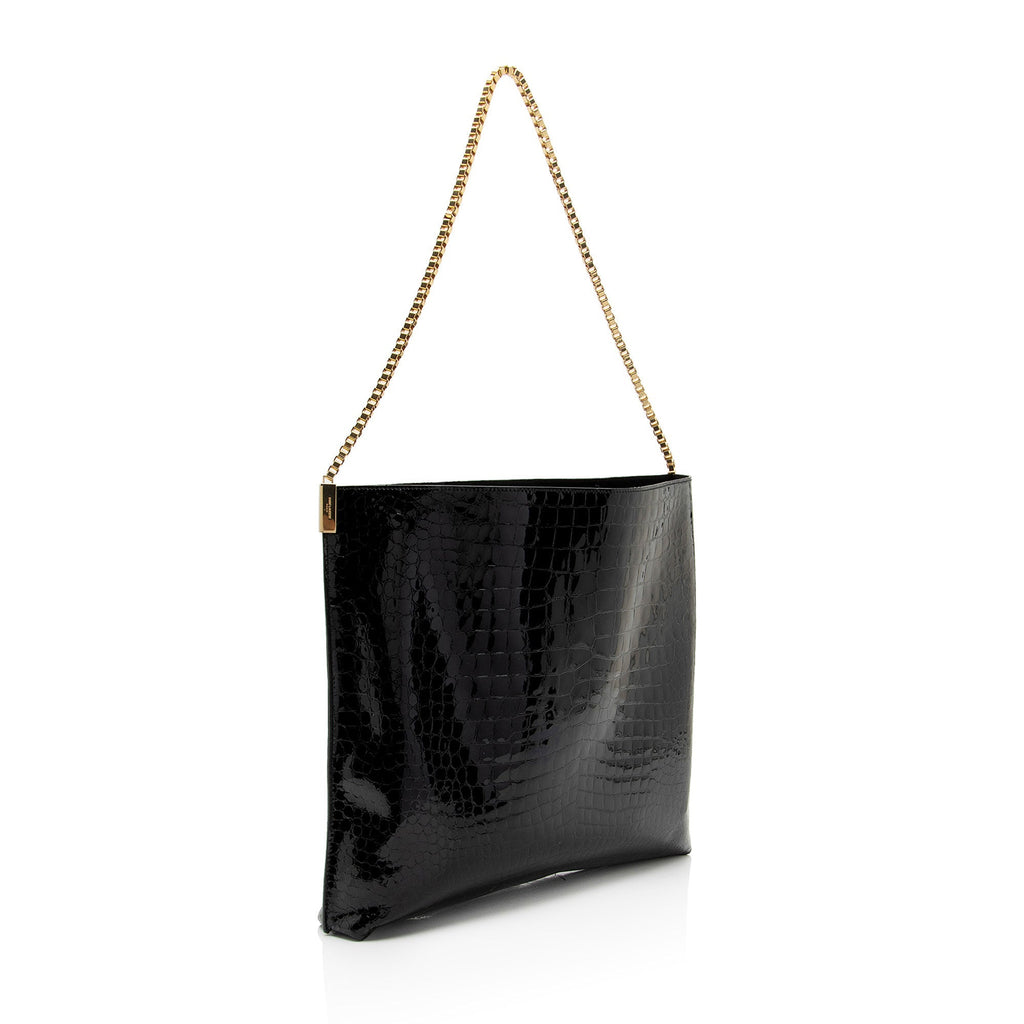Saint Laurent Patent Croc Embossed Suzanne Medium Hobo (SHF-ob9qRW)