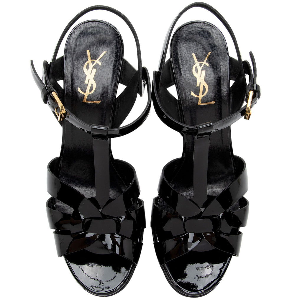 Saint Laurent Patent Leather Tribute Platform Sandals - Size 7.5 / 37.5 (SHF-xmu793)