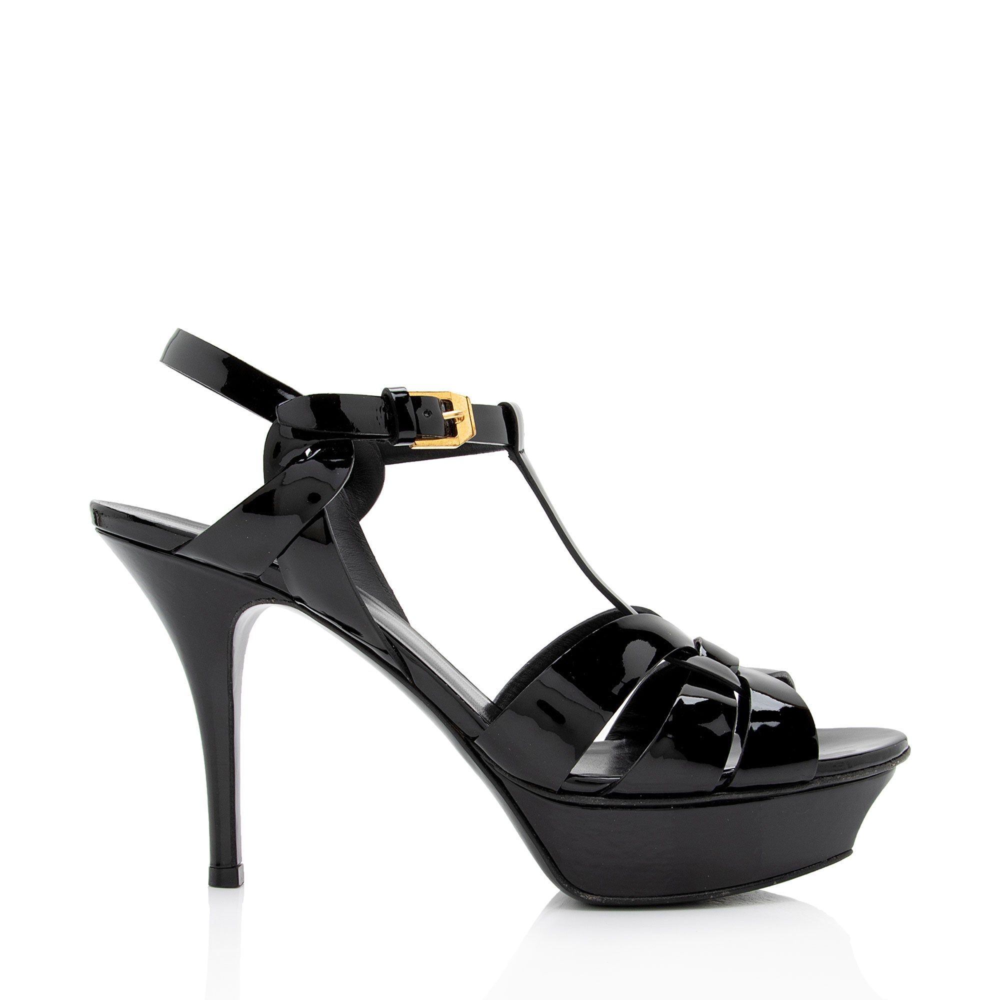 Saint Laurent Patent Leather Tribute Platform Sandals - Size 7.5 / 37.5 (SHF-xmu793)