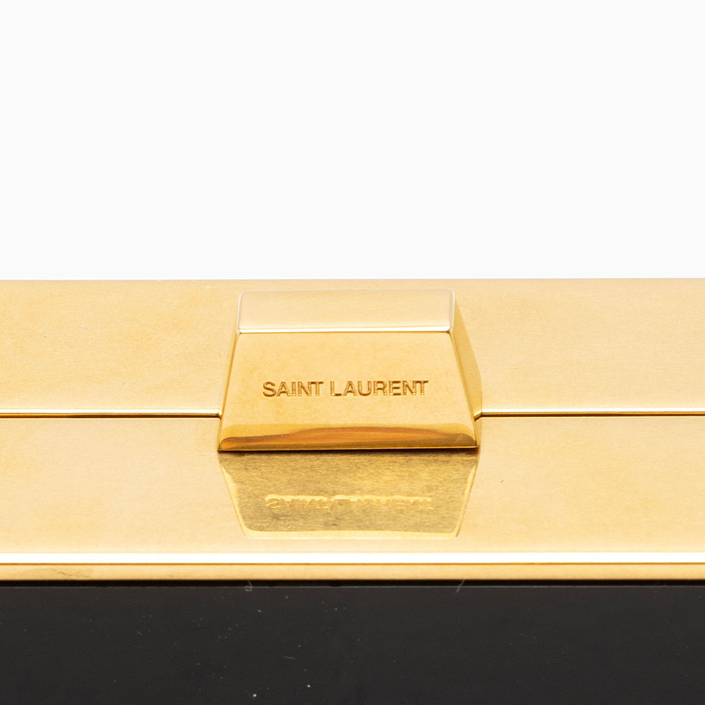 Saint Laurent Plexiglass Minaudiere Tuxedo Monogram Box Shoulder Bag (SHF-neNwyi)