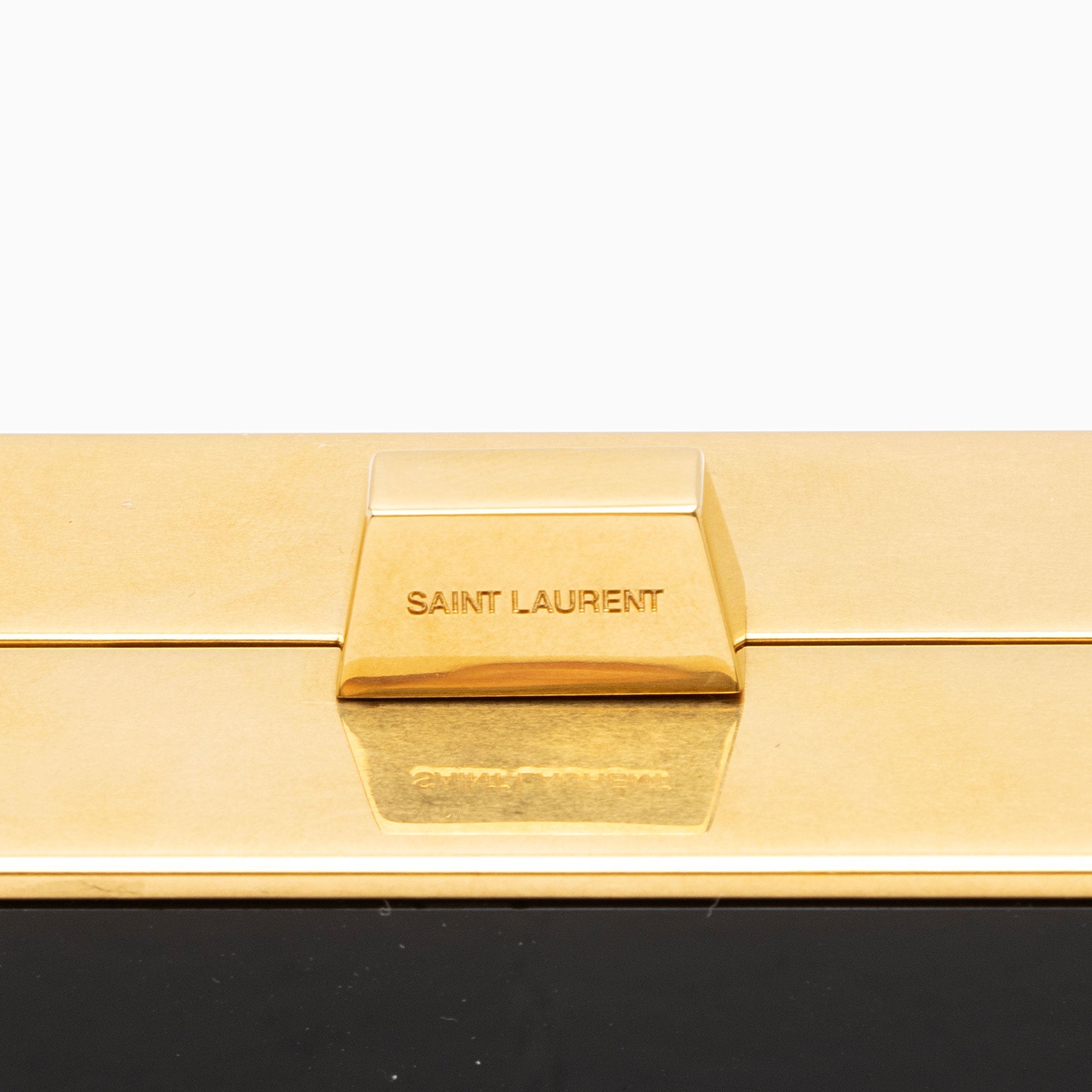 Saint Laurent Plexiglass Minaudiere Tuxedo Monogram Box Shoulder Bag (SHF-neNwyi)