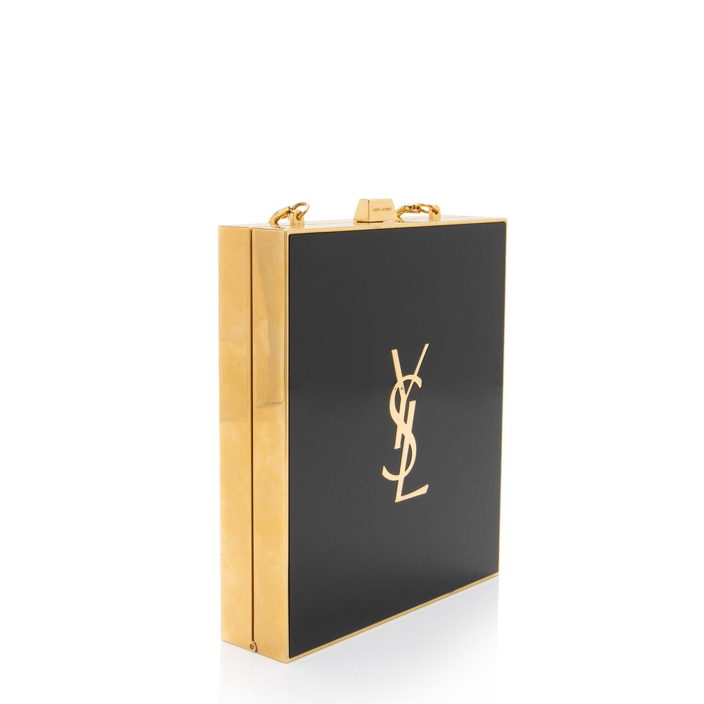 Saint Laurent Plexiglass Minaudiere Tuxedo Monogram Box Shoulder Bag (SHF-neNwyi)