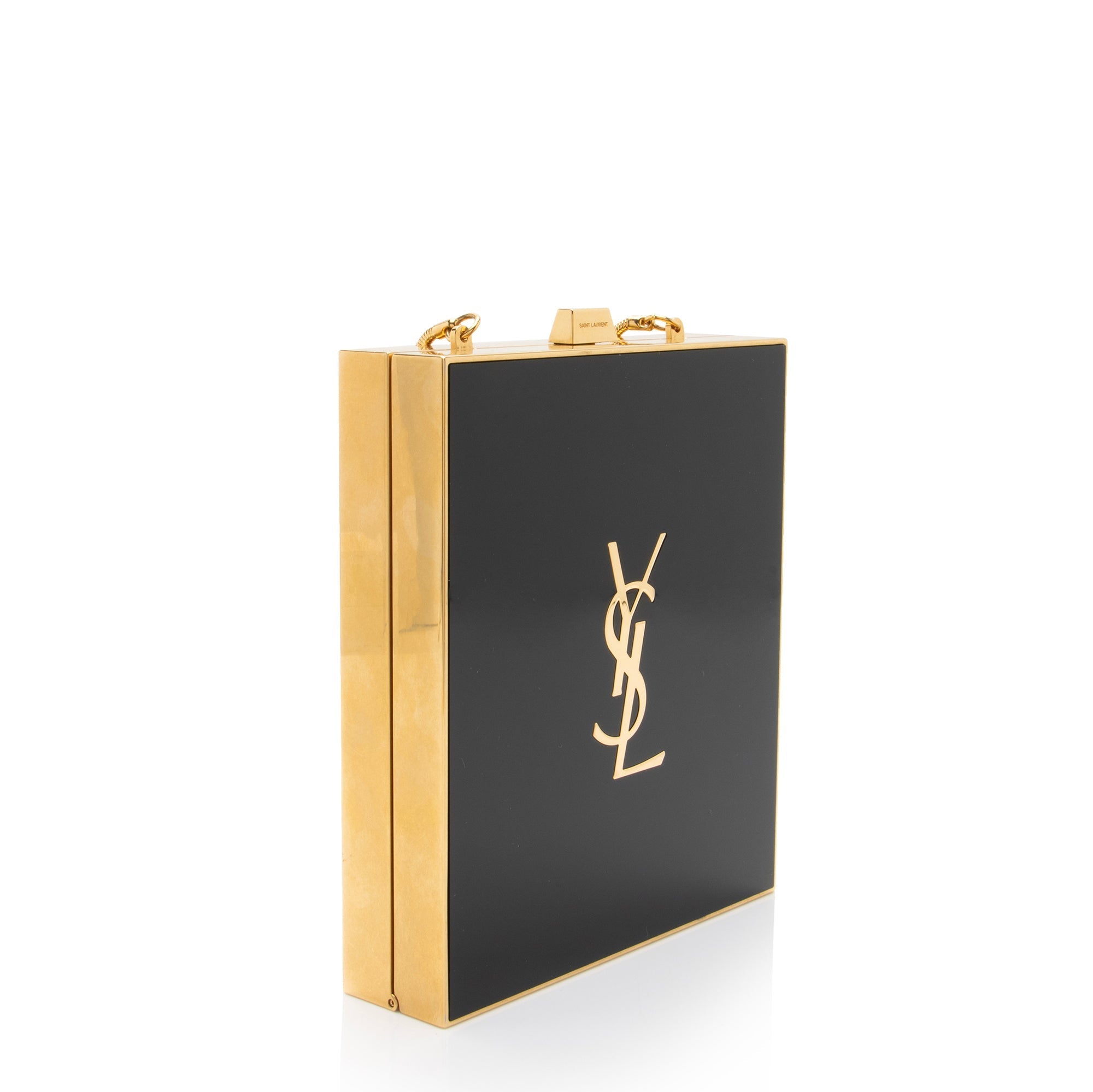 Saint Laurent Plexiglass Minaudiere Tuxedo Monogram Box Shoulder Bag (SHF-neNwyi)
