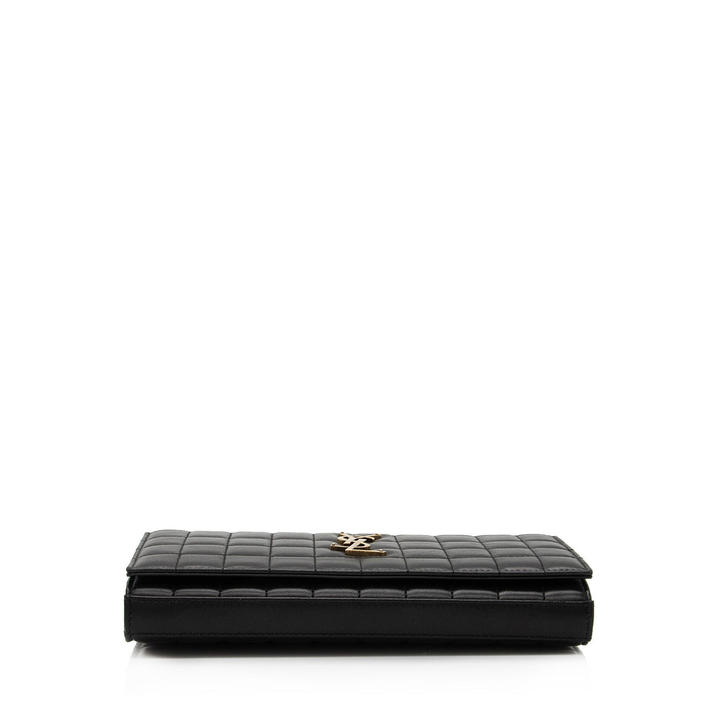 Saint Laurent Quilted Lambskin Monogram Cassandre Chain Wallet (SHF-4bOtX7)
