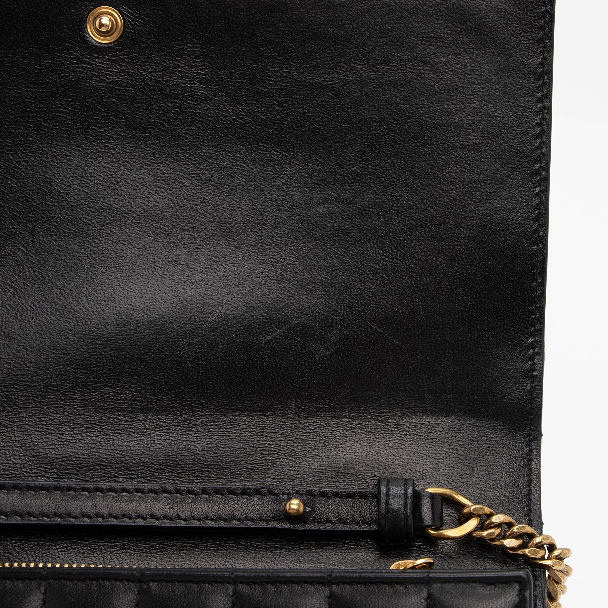 Saint Laurent Quilted Lambskin Monogram Cassandre Chain Wallet (SHF-4bOtX7)