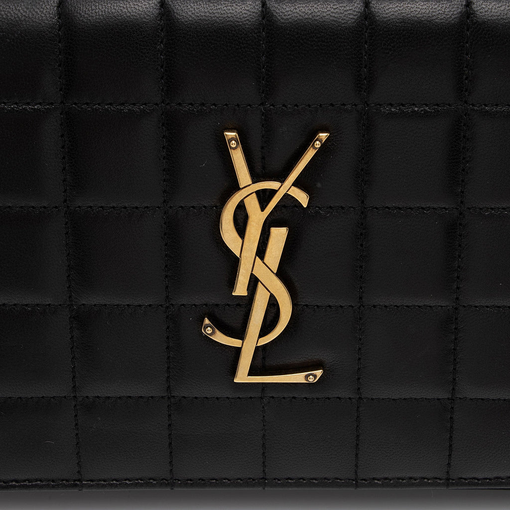 Saint Laurent Quilted Lambskin Monogram Cassandre Chain Wallet (SHF-4bOtX7)
