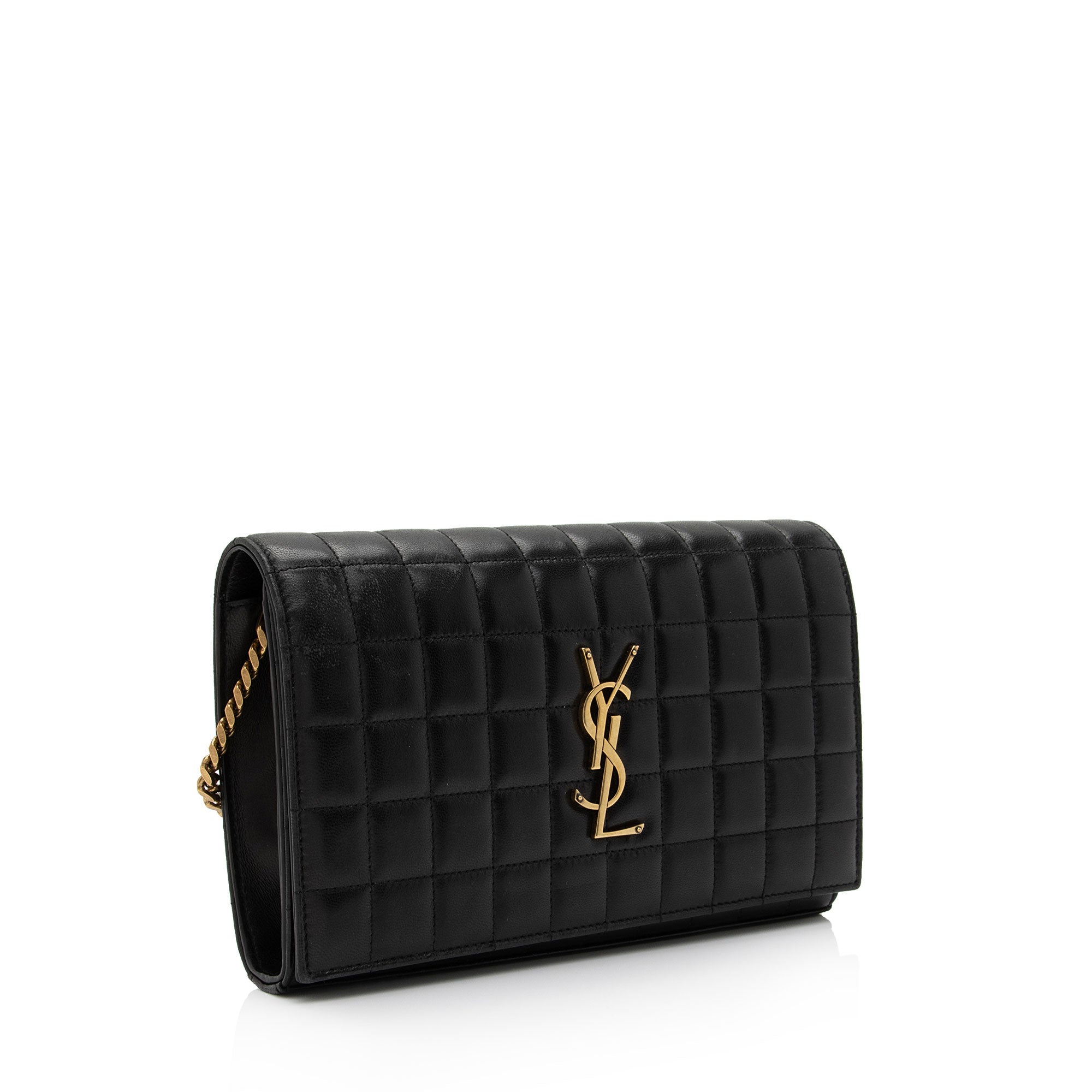Saint Laurent Quilted Lambskin Monogram Cassandre Chain Wallet (SHF-4bOtX7)