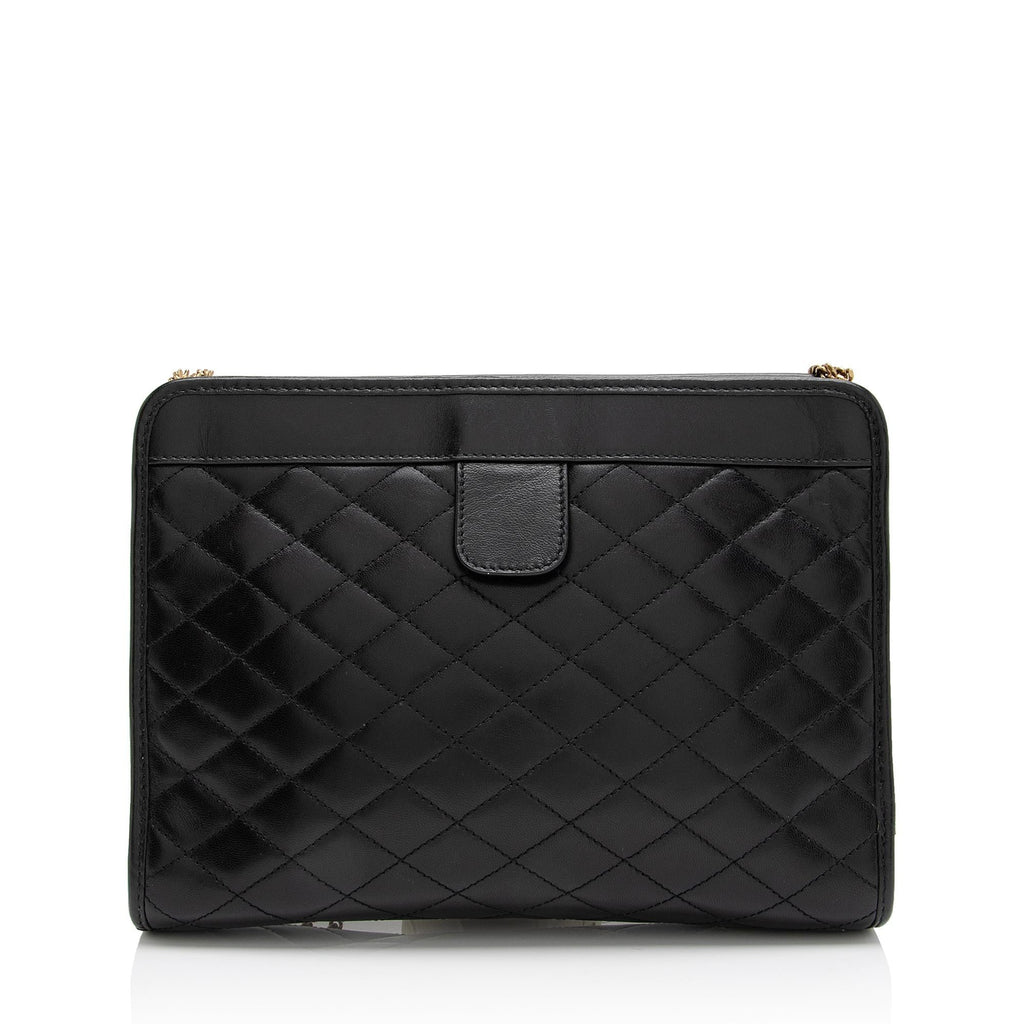 Saint Laurent Quilted Lambskin Monogram Victoire Baby Chain Clutch (SHF-M6OIgU)