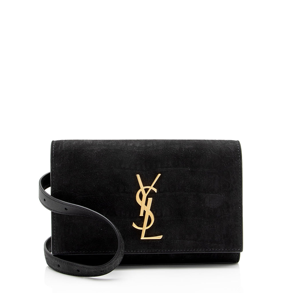 Saint Laurent Suede Croc Embossed Kate Belt Bag (SHF-fiWAvm)