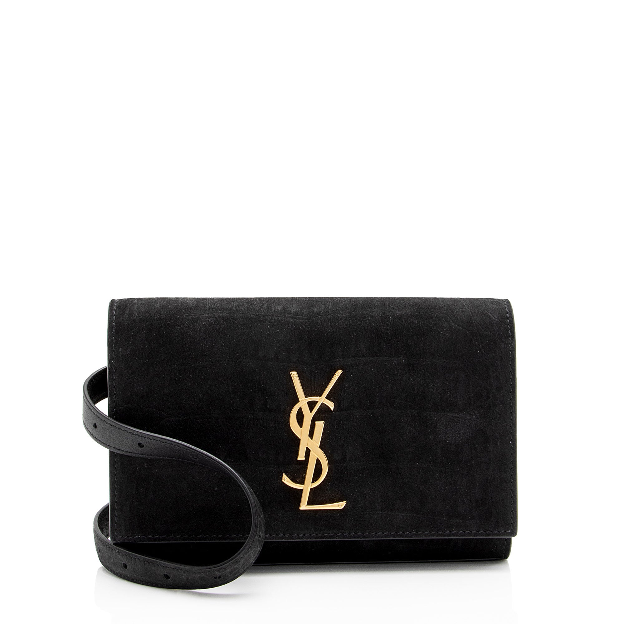 Saint Laurent Suede Croc Embossed Kate Belt Bag (SHF-fiWAvm)