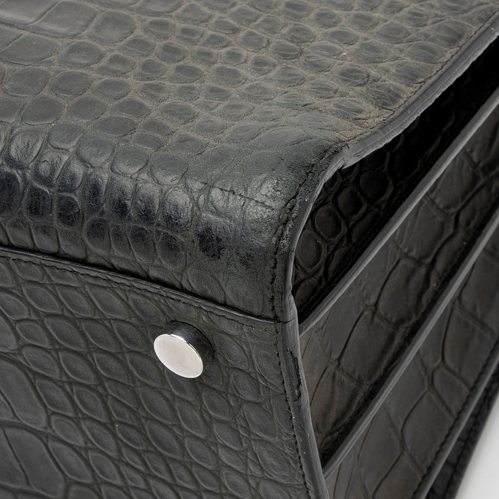 Saint Laurent Suede Croc Embossed Sac De Jour Small Tote (SHF-KNTdV6)