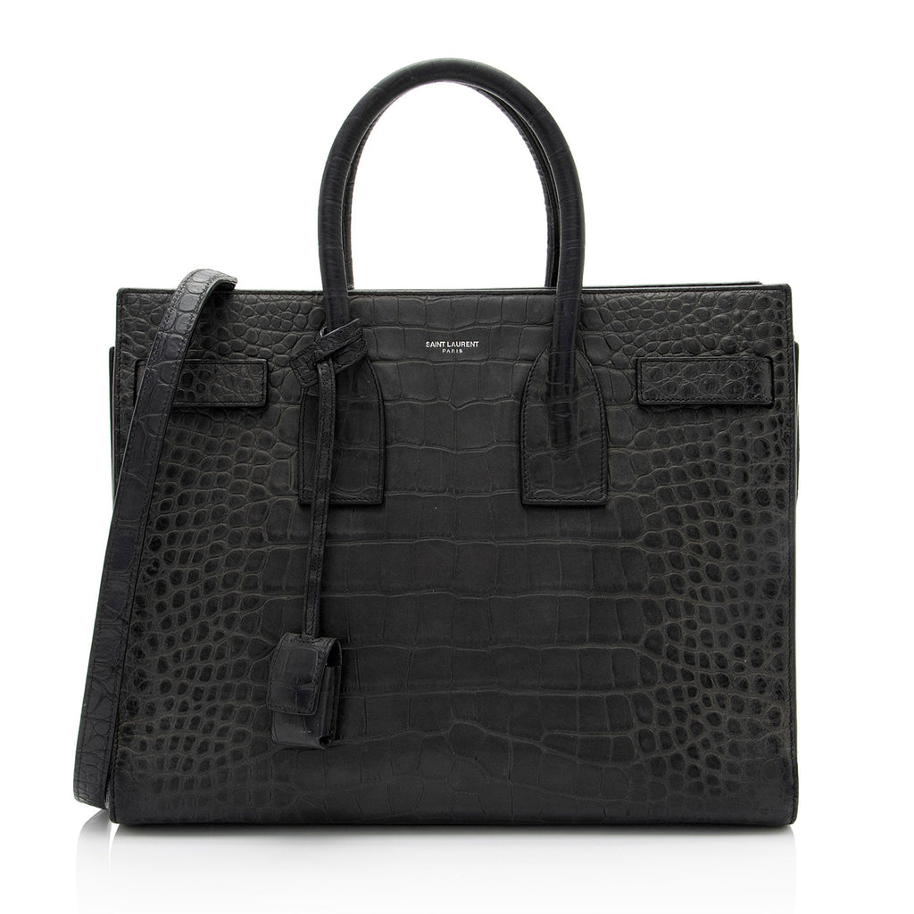 Saint Laurent Suede Croc Embossed Sac De Jour Small Tote (SHF-KNTdV6)