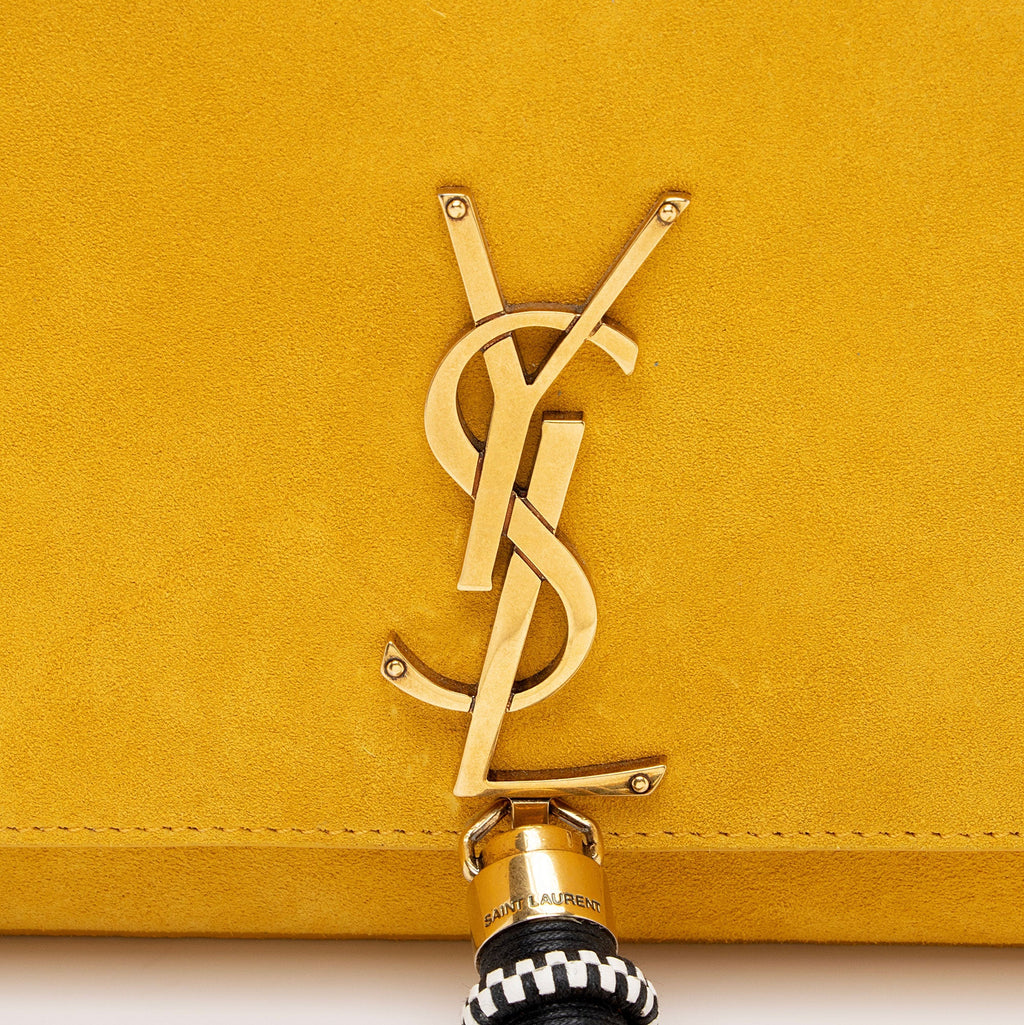Saint Laurent Suede Monogram Kate Tassel Medium Shoulder Bag (SHF-ODWp7x)