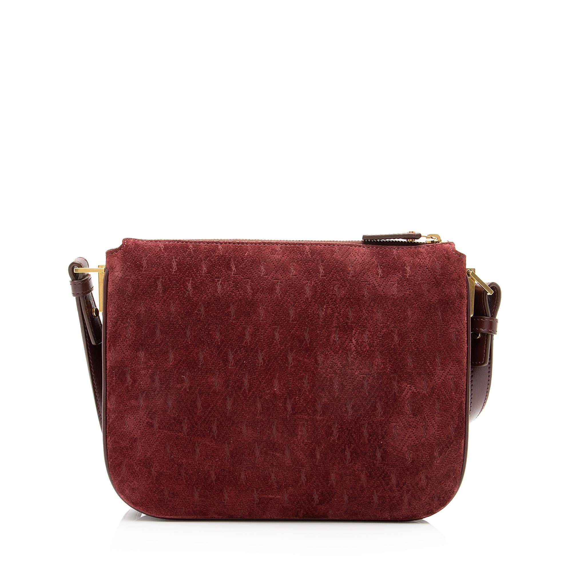 Saint Laurent Suede Monogram King Palm Crossbody Bag (SHF-23057)